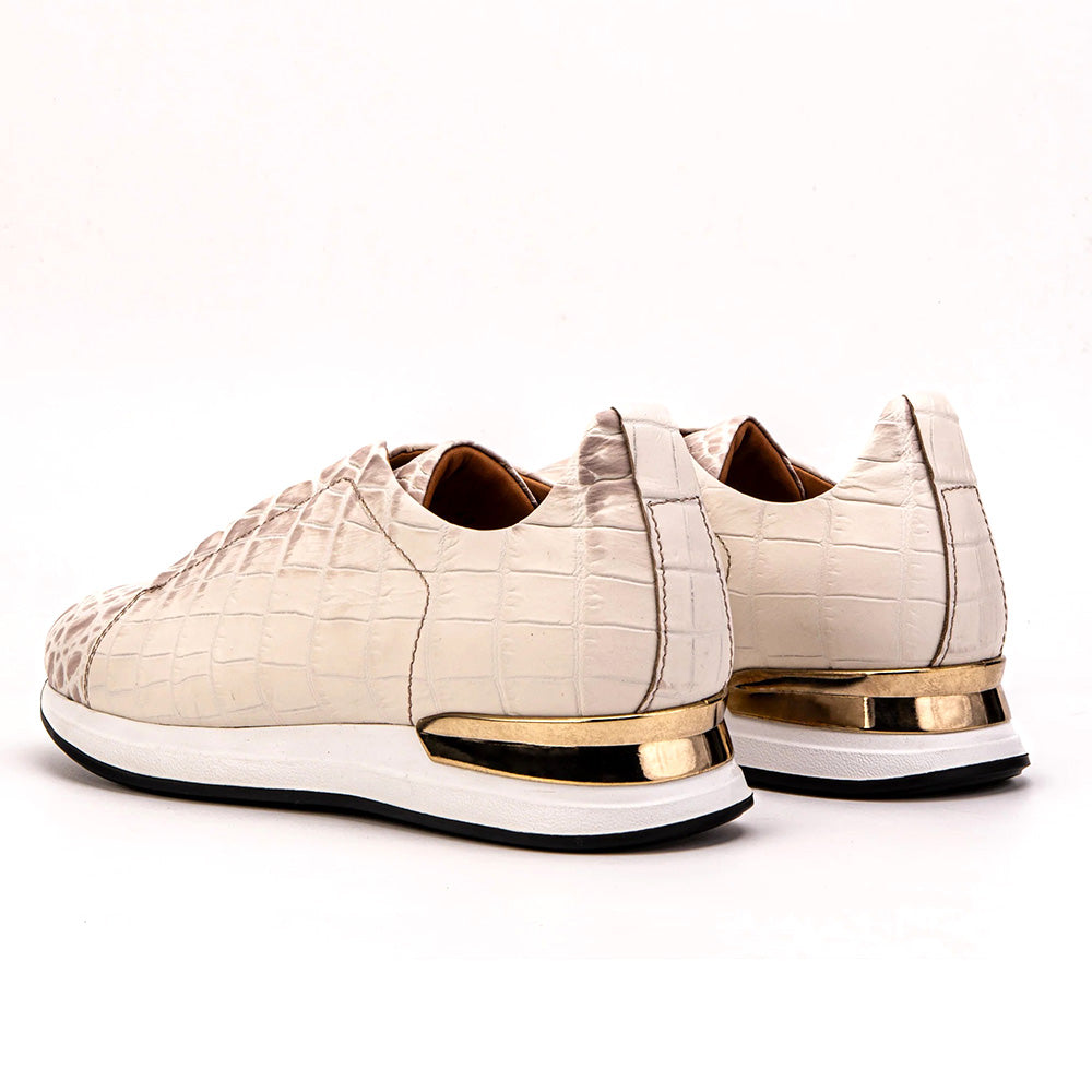 Vinci Leather The Fiorenzo Croc-Embossed Leather Sneaker Beige