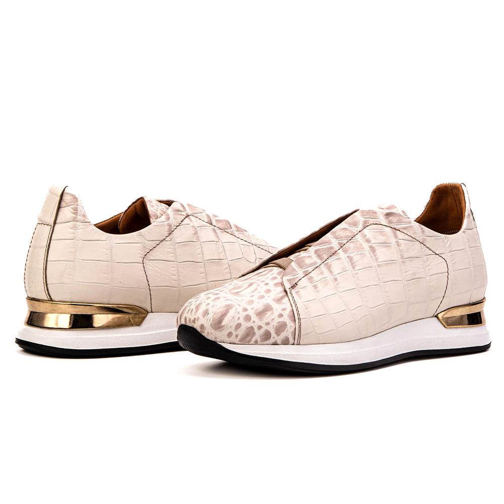 Vinci Leather The Fiorenzo Croc-Embossed Leather Sneaker Beige