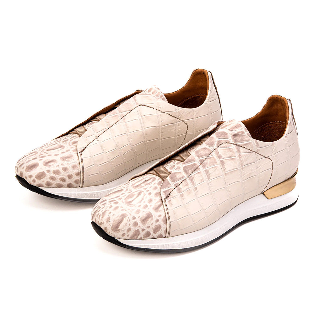 Vinci Leather The Fiorenzo Croc-Embossed Leather Sneaker Beige