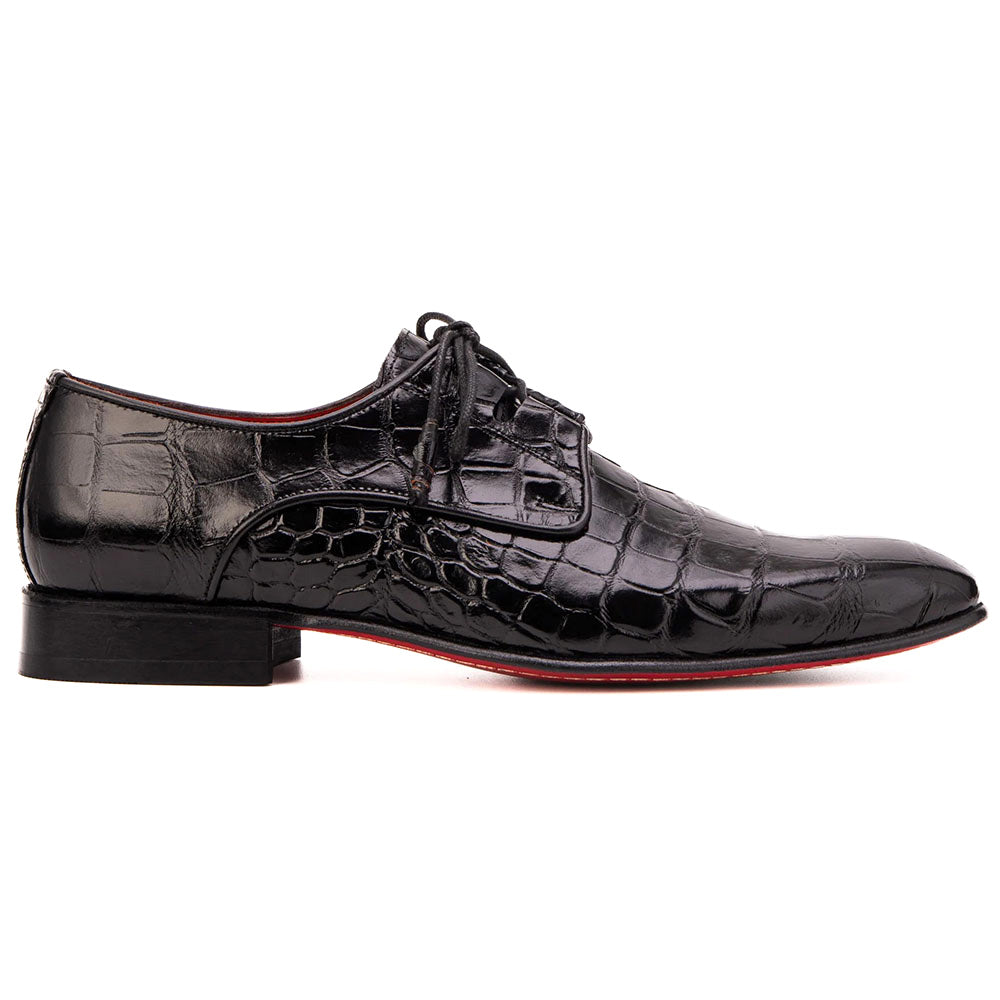 Vinci Leather The Roventino Croc-Embossed Leather Derby Black