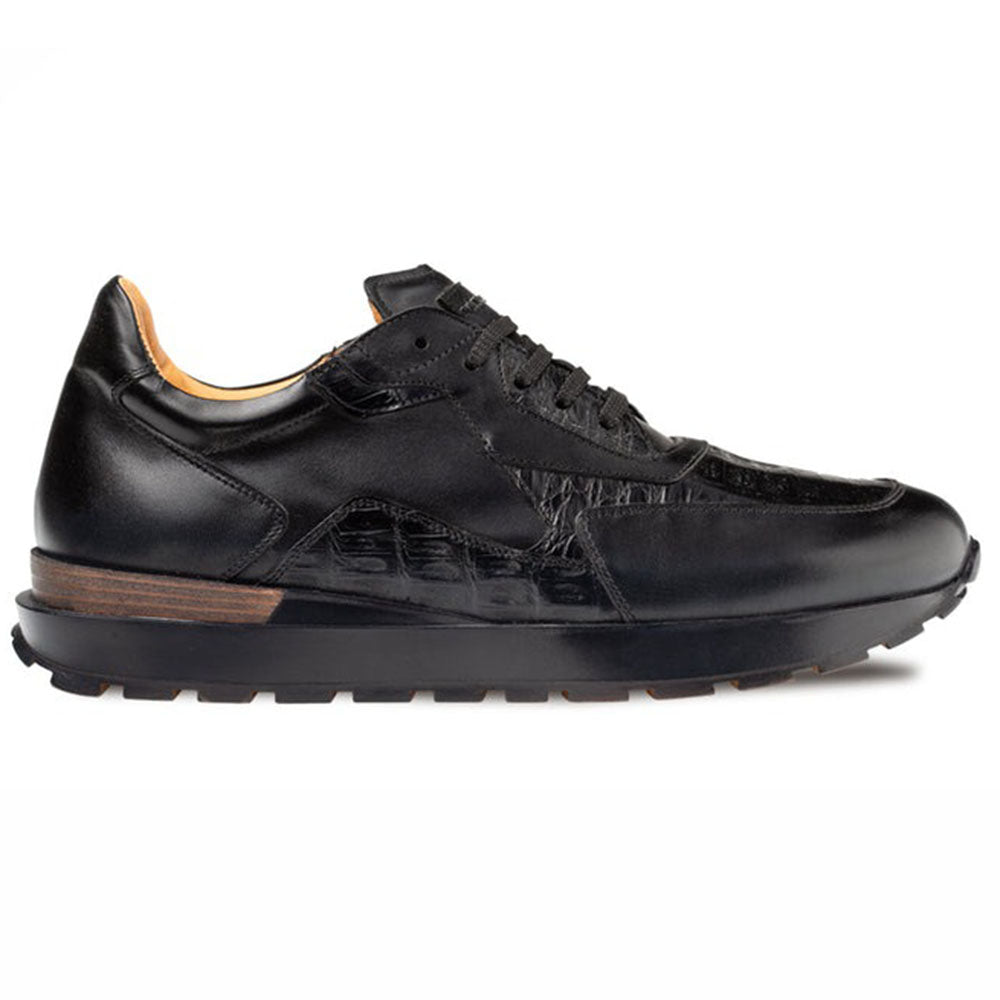 Mezlan Beckton Genuine Crocodile & Patina Leather Sneaker Black (50365-F)