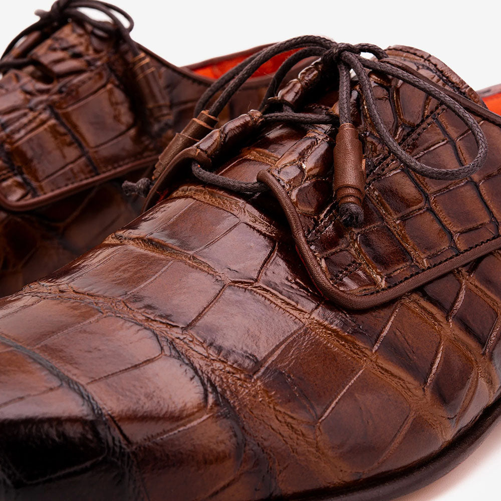 Vinci Leather The Roventino Croc-Embossed Leather Derby Cognac