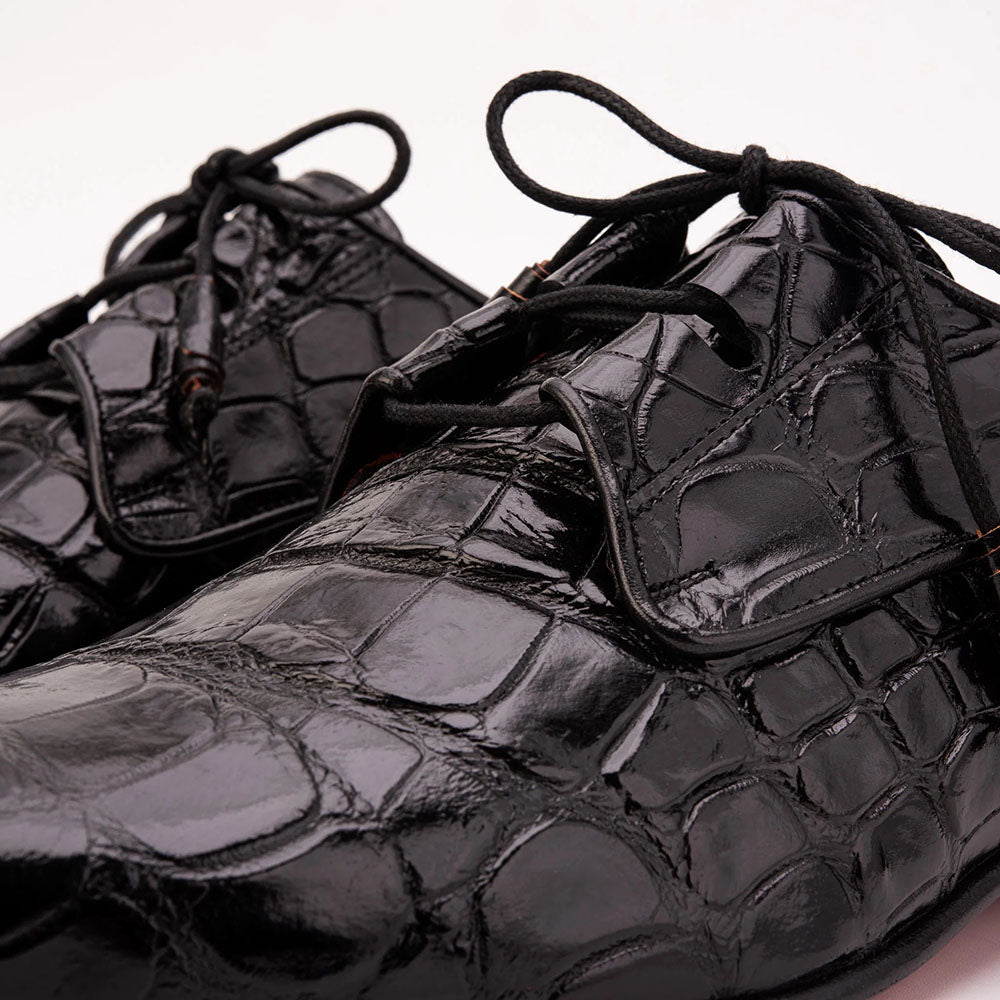 Vinci Leather The Roventino Croc-Embossed Leather Derby Black