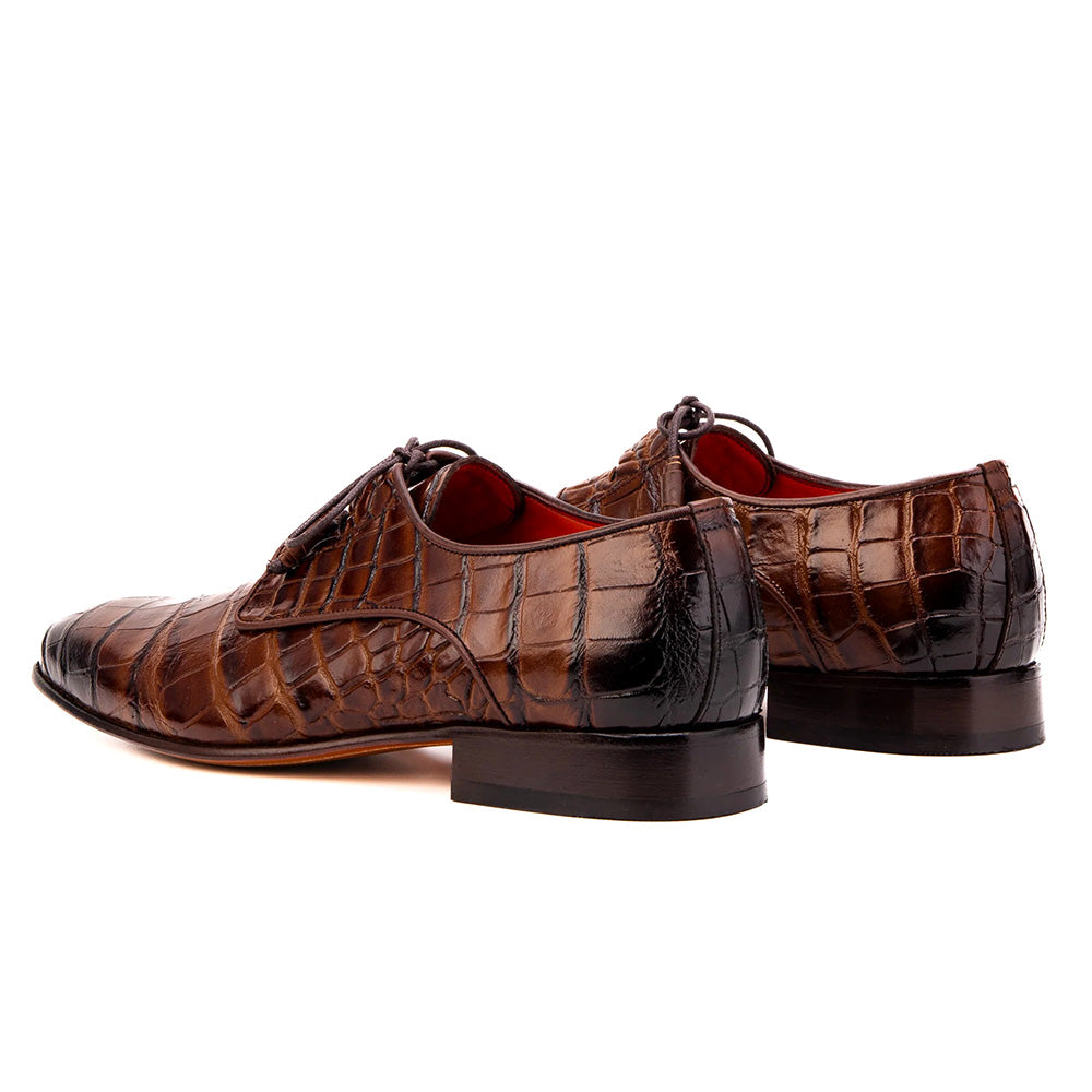 Vinci Leather The Roventino Croc-Embossed Leather Derby Cognac