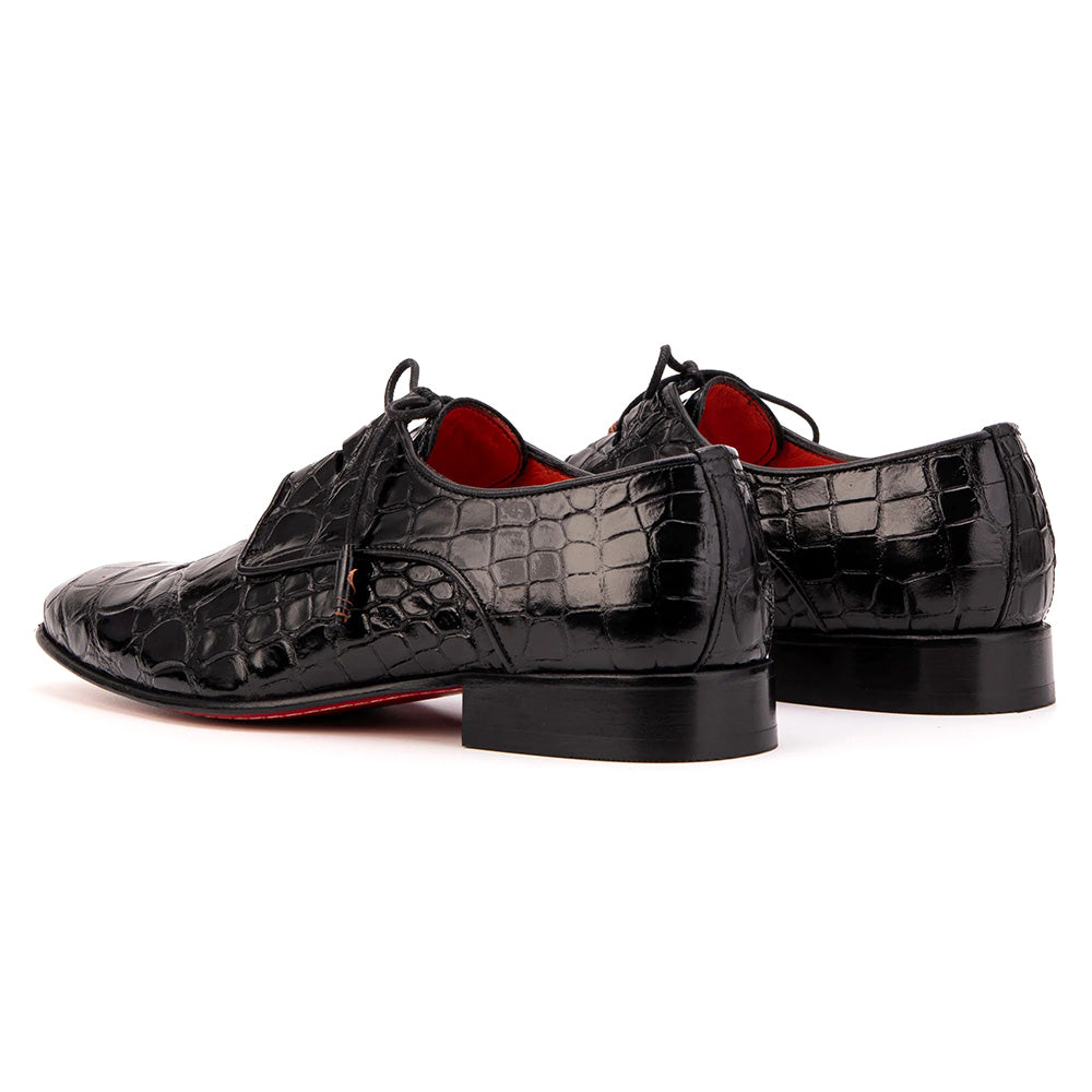 Vinci Leather The Roventino Croc-Embossed Leather Derby Black