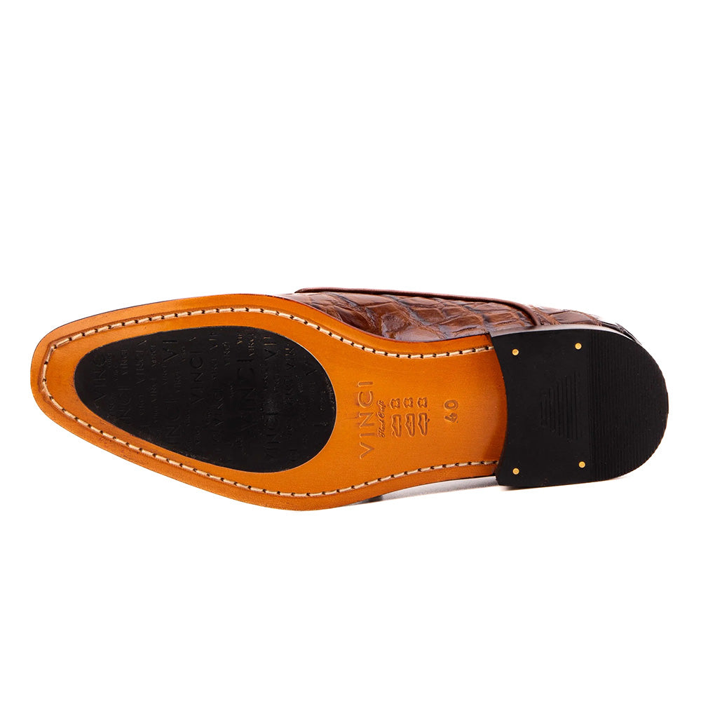 Vinci Leather The Roventino Croc-Embossed Leather Derby Cognac