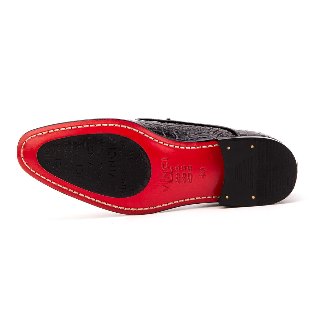 Vinci Leather The Roventino Croc-Embossed Leather Derby Black
