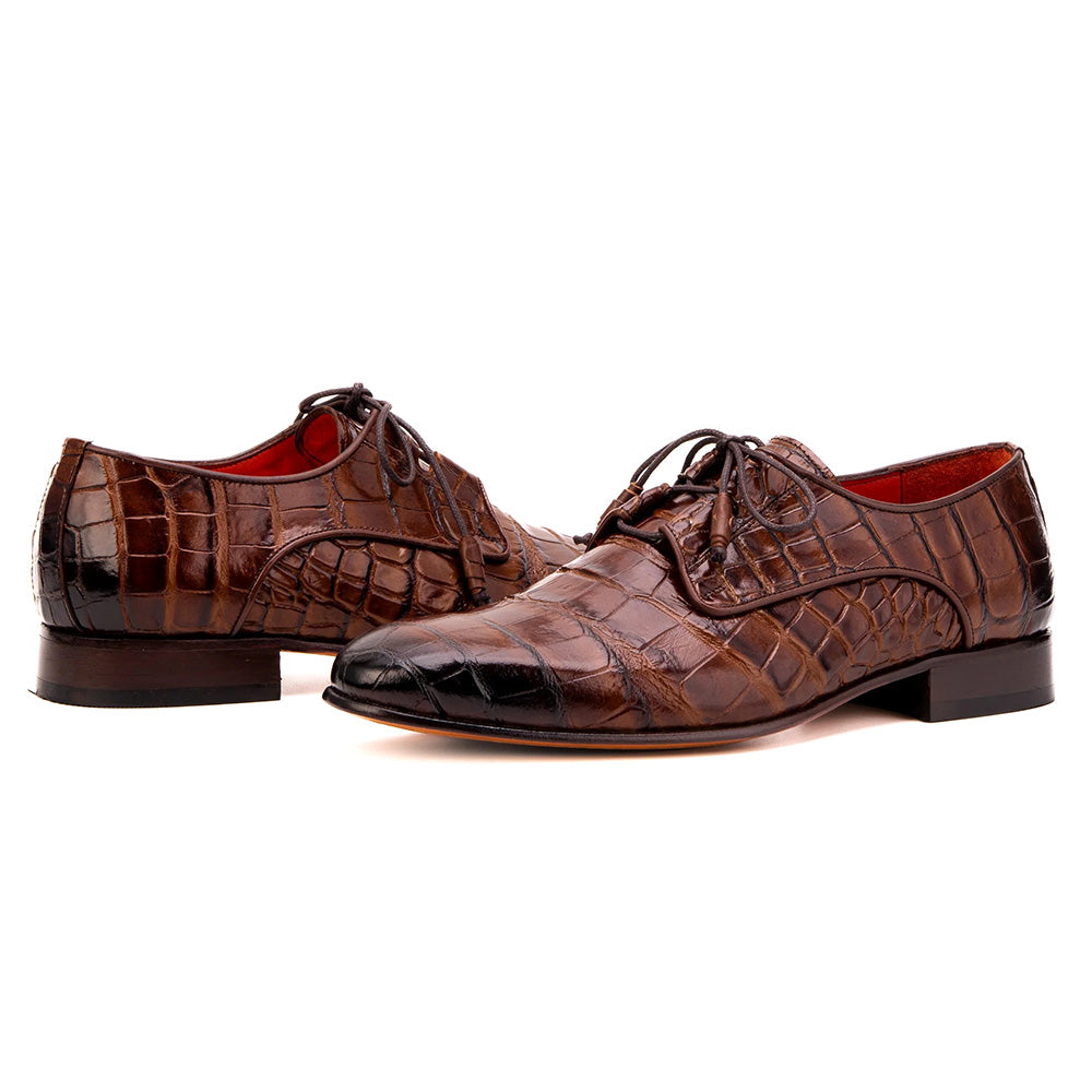 Vinci Leather The Roventino Croc-Embossed Leather Derby Cognac