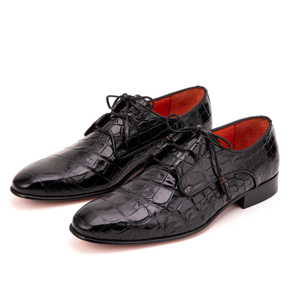 Vinci Leather The Roventino Croc-Embossed Leather Derby Black