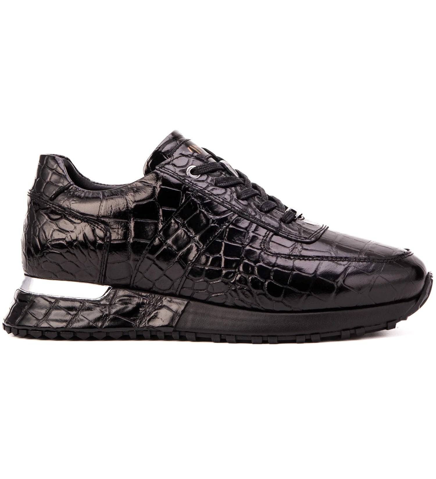 Vinci Leather The Valeron Genuine Crocodile Sneaker Black