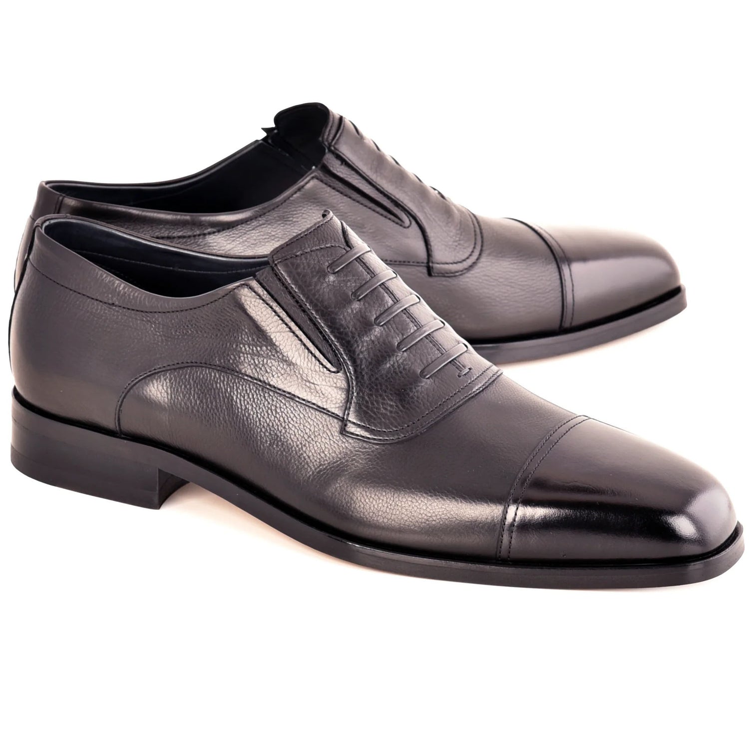 Corrente C0112-7552 Laceless Leather Cap Toe Oxford Black