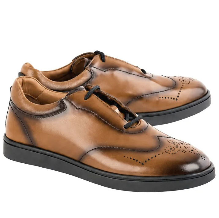 Corrente C0115-8363 Lux Leather Wingtip Sneakers Camel