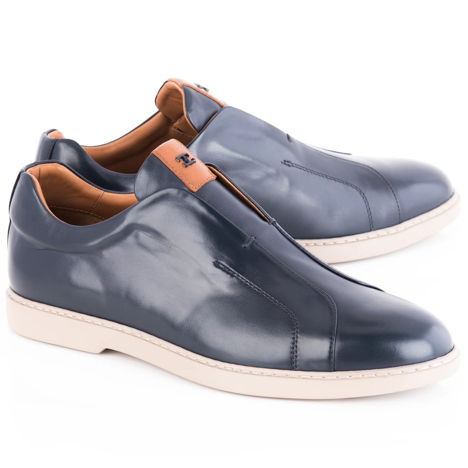 Corrente C0120-8651 Dress Casual Leather Slip-On Sneaker Navy