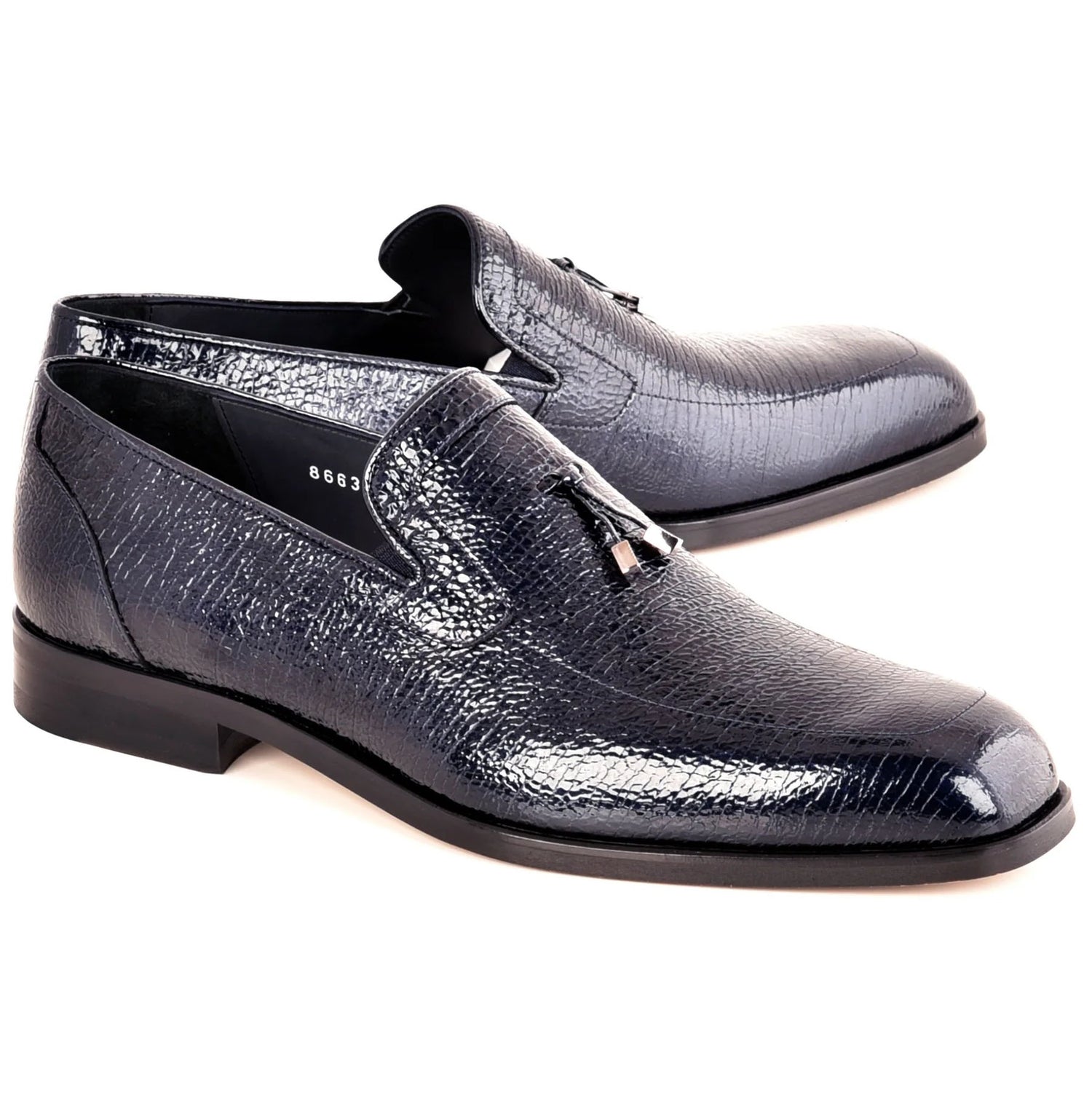 Corrente C0107-8663 Vita Leather Tassel Loafers Navy