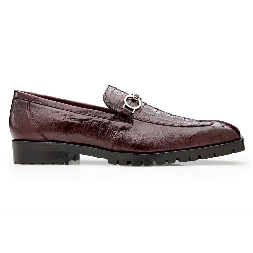 Belvedere Genuine Caiman & Ostrich Bit Loafer Burgundy (R101)