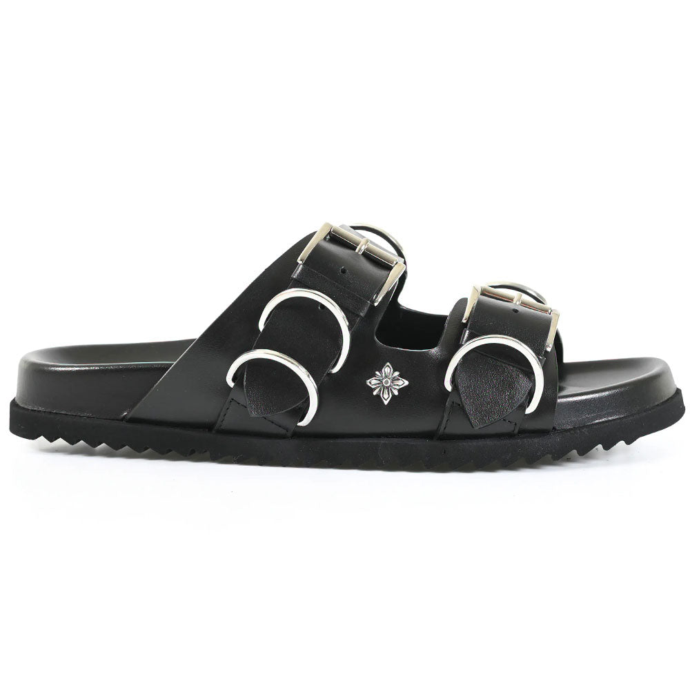 John Richmond Leather Double Buckle Sandal Black