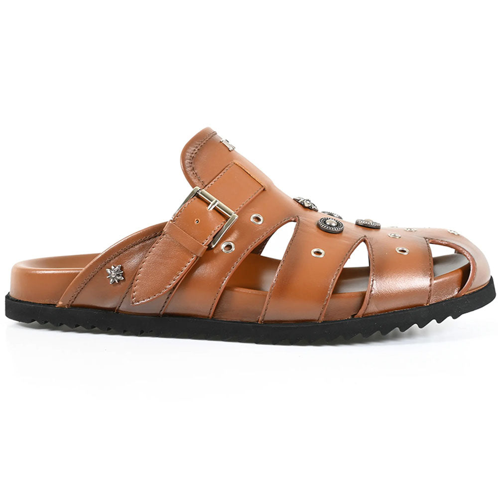 John Richmond Leather Studded Fisherman Sandal Tan
