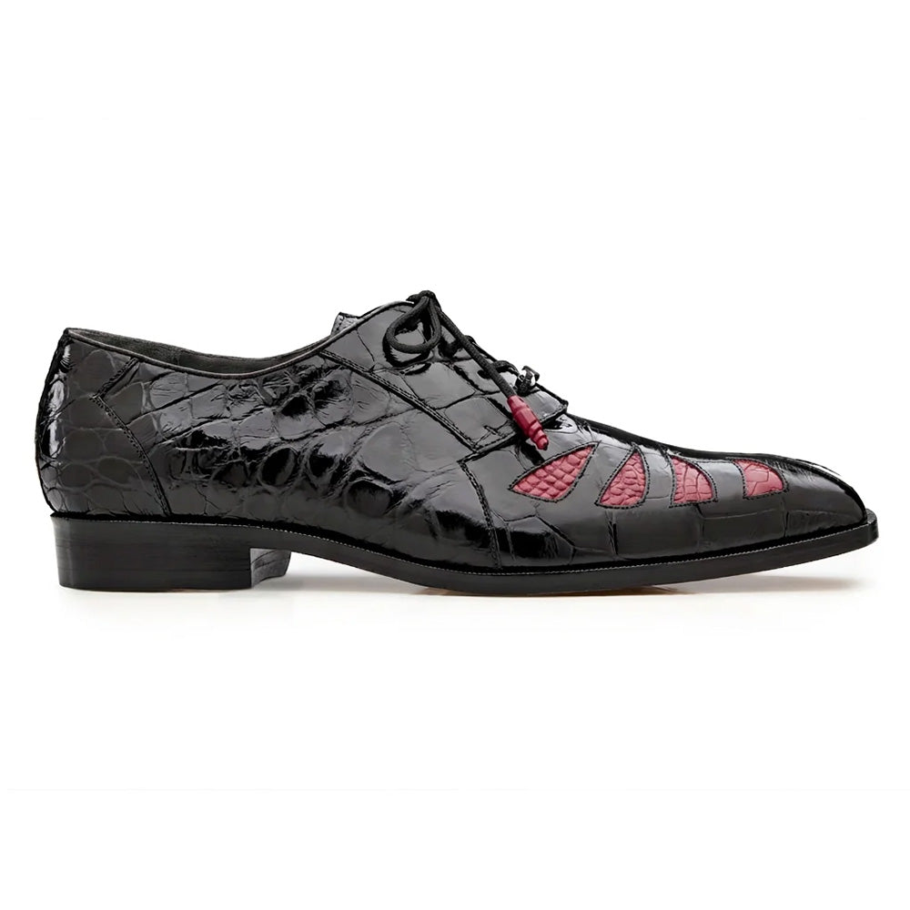 Belvedere Simone Two-Tone Genuine American Alligator Derby Black / Red (R110)