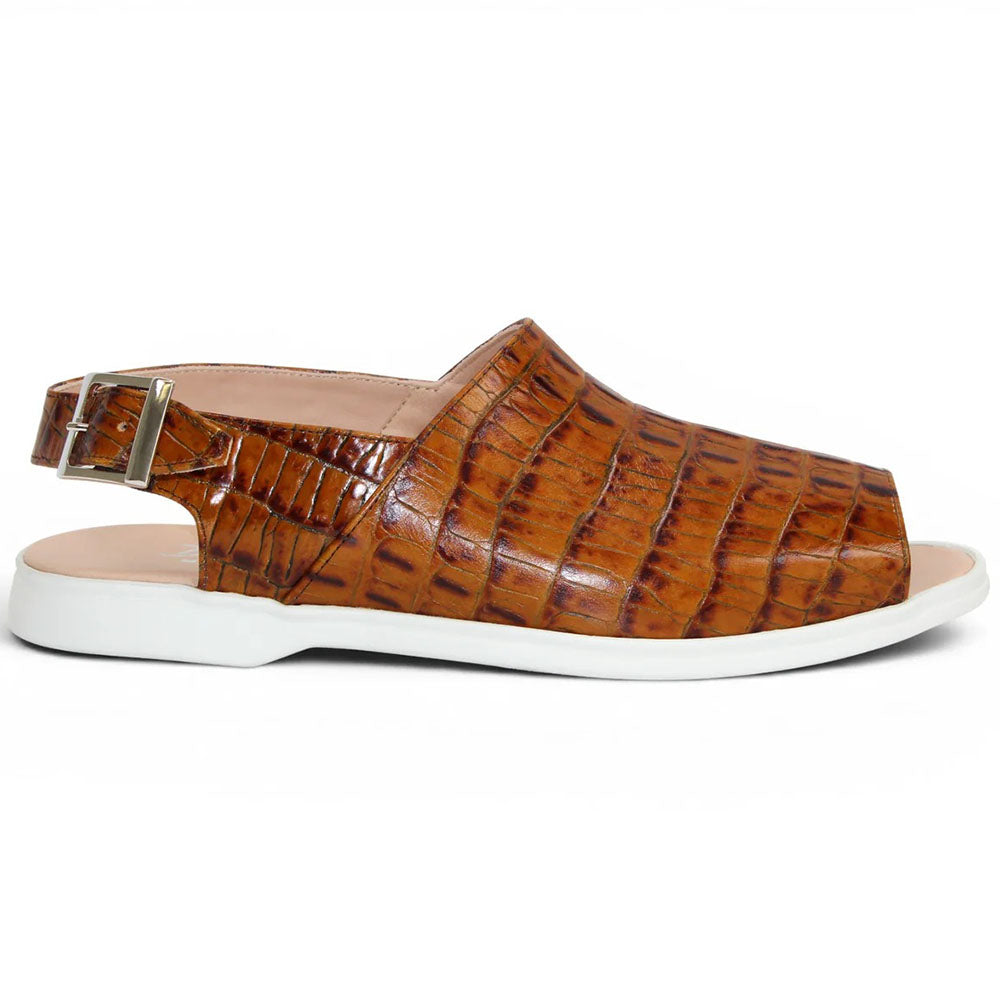 Duca by Matiste SA136 Embossed Crocodile Leather Sandal Cognac