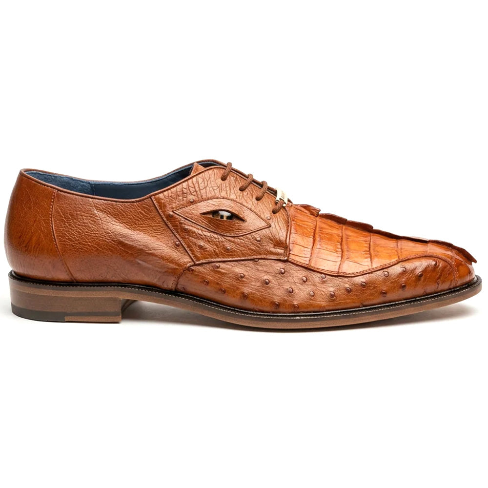 Belvedere Aldo Genuine Caiman Crocodile & Ostrich Quill Derby Almond