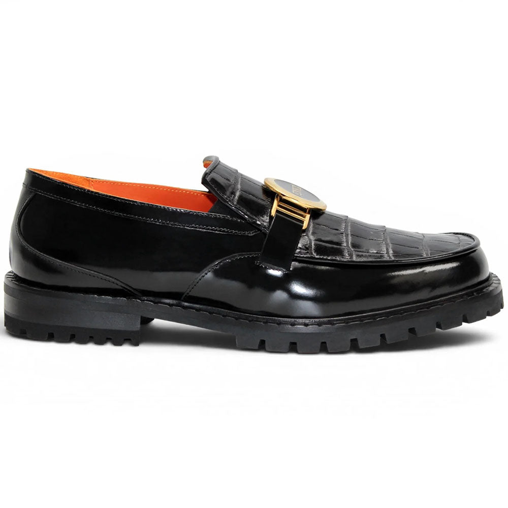 Fennix Brant Genuine Alligator & Calfskin Bit Loafer Black