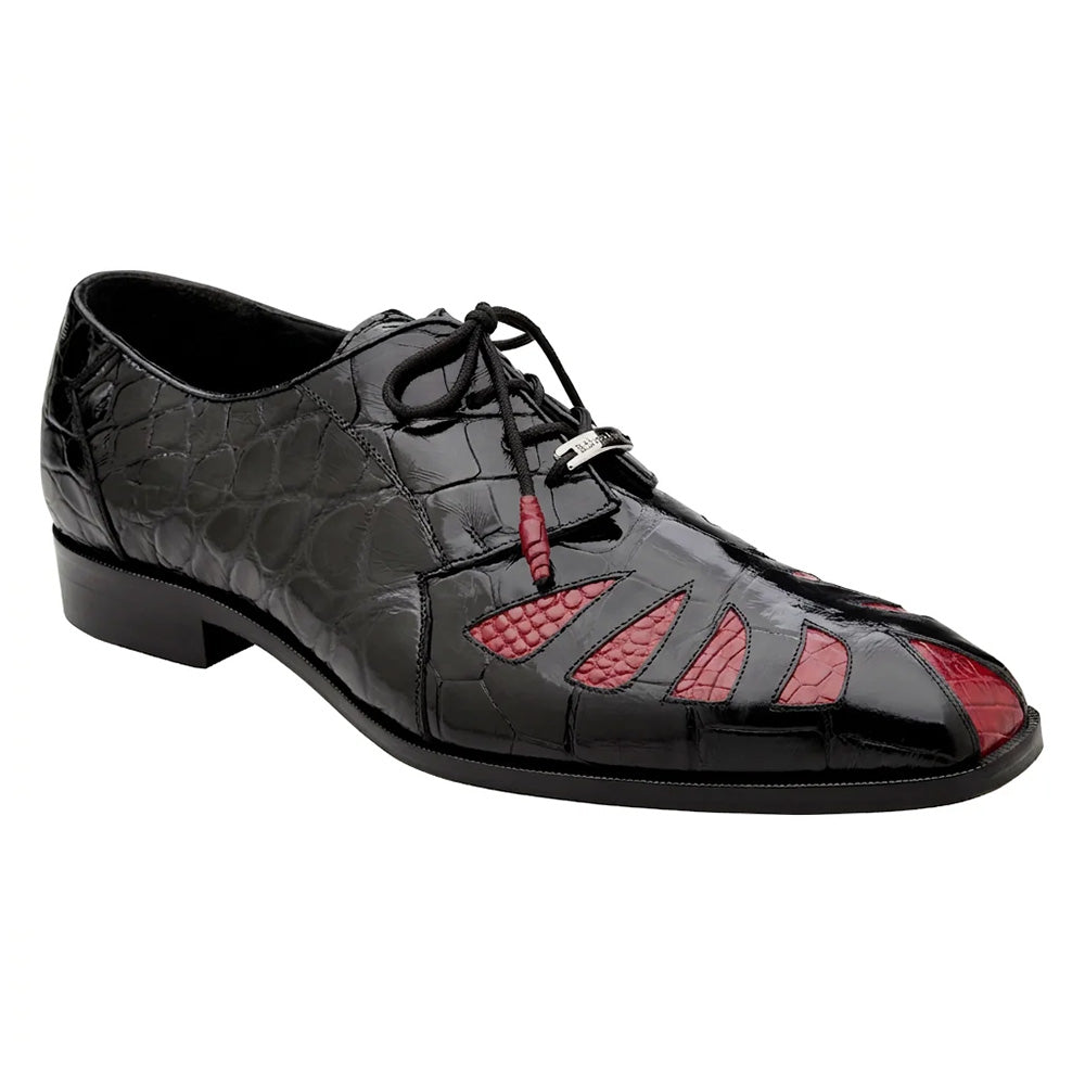 Belvedere Simone Two-Tone Genuine American Alligator Derby Black / Red (R110)