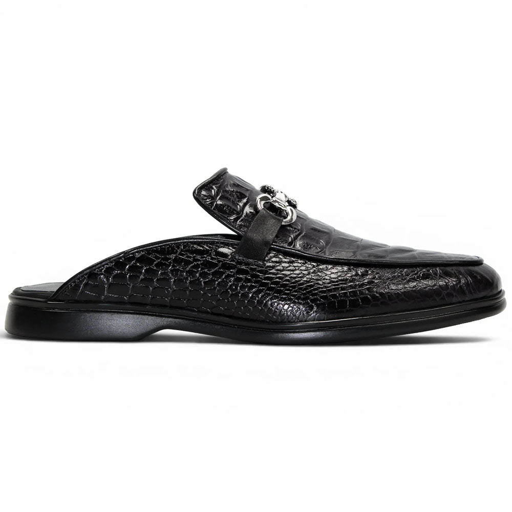 Duca by Matiste SA493 Embossed Crocodile Leather Bit Mule Black