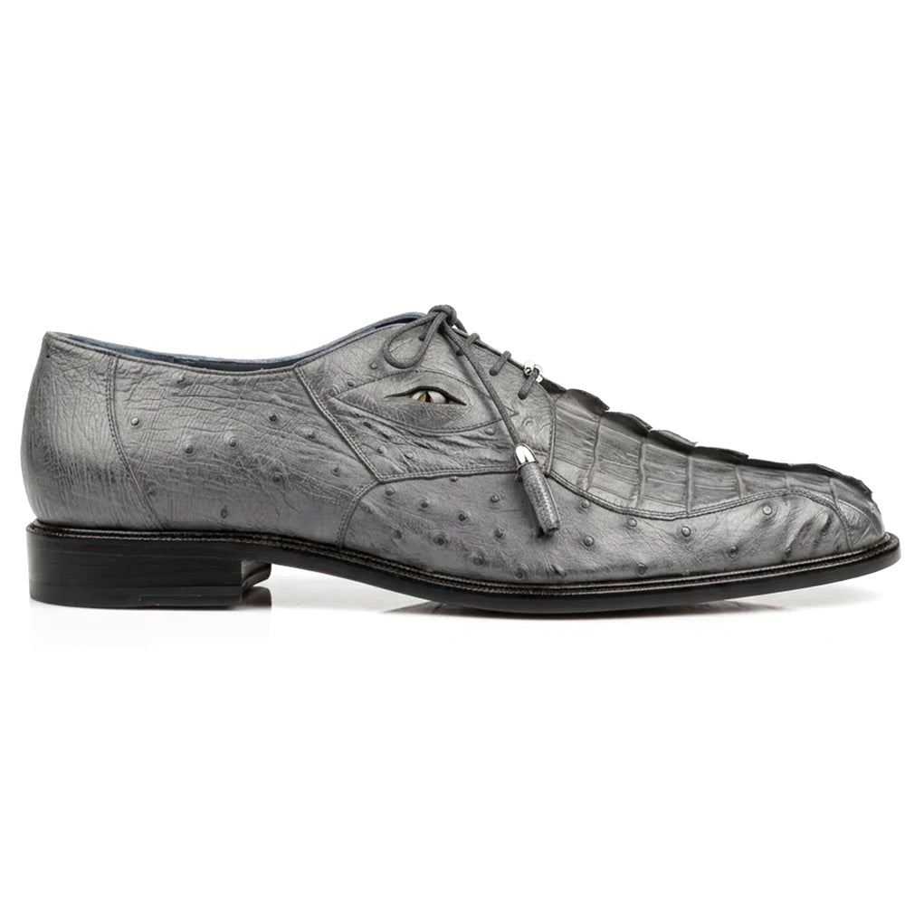 Belvedere Aldo Genuine Caiman Crocodile & Ostrich Quill Derby Grey
