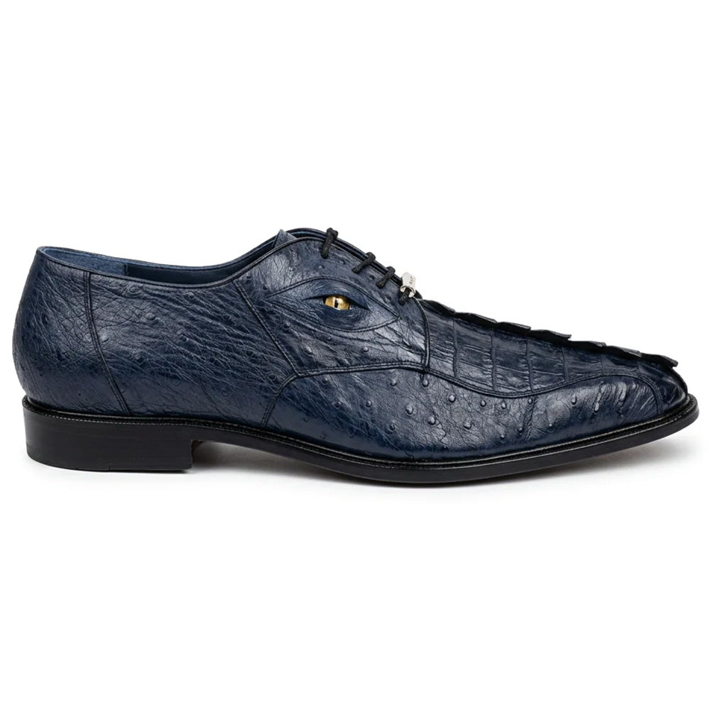 Belvedere Aldo Genuine Caiman Crocodile & Ostrich Quill Derby Navy