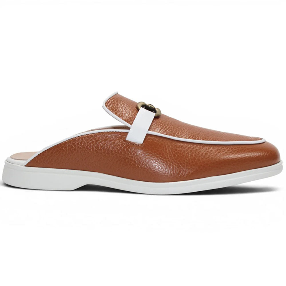 Duca by Matiste SA493 Embossed Pebble Grain Leather Bit Mule Brandy / White