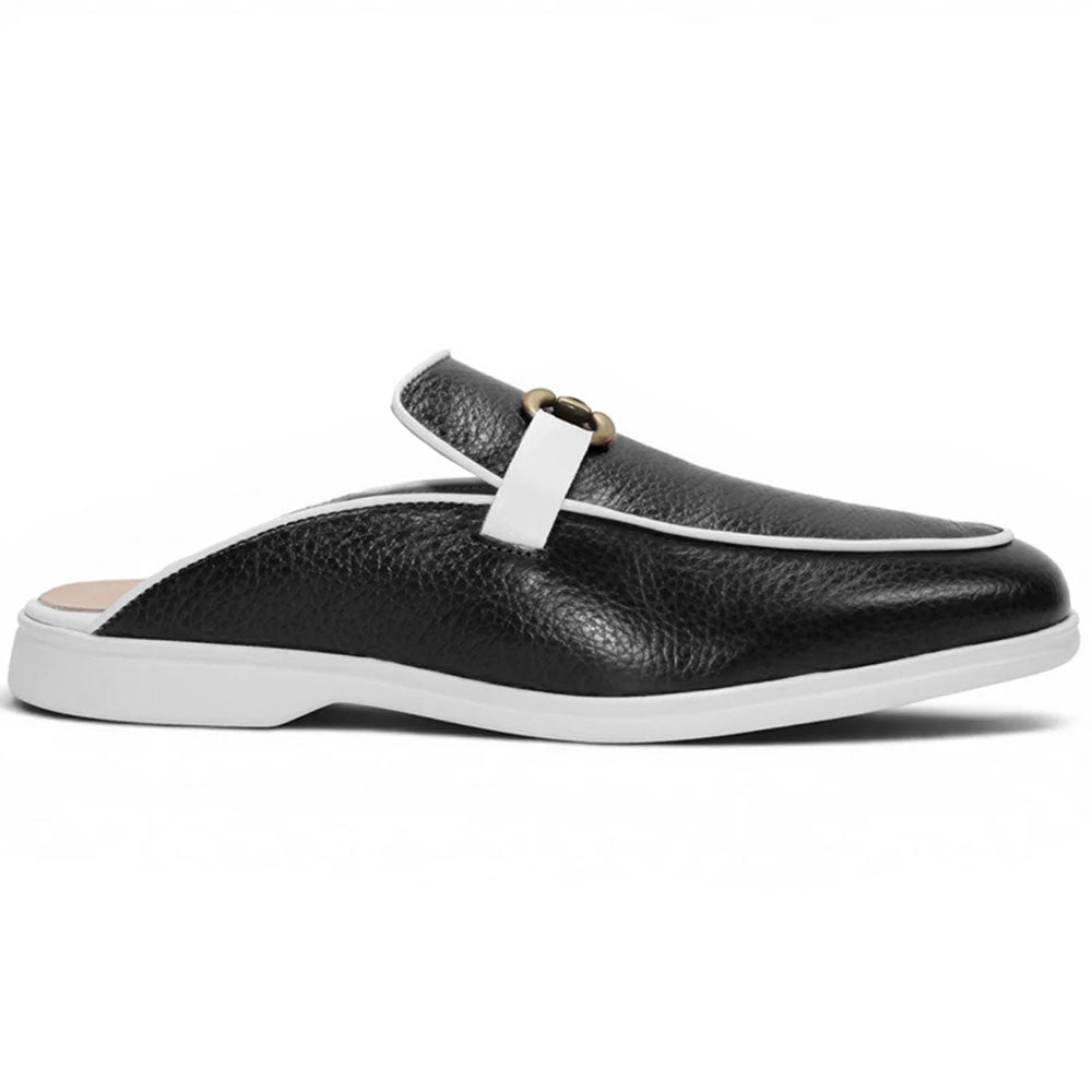 Duca by Matiste SA493 Embossed Pebble Grain Leather Bit Mule Black / White