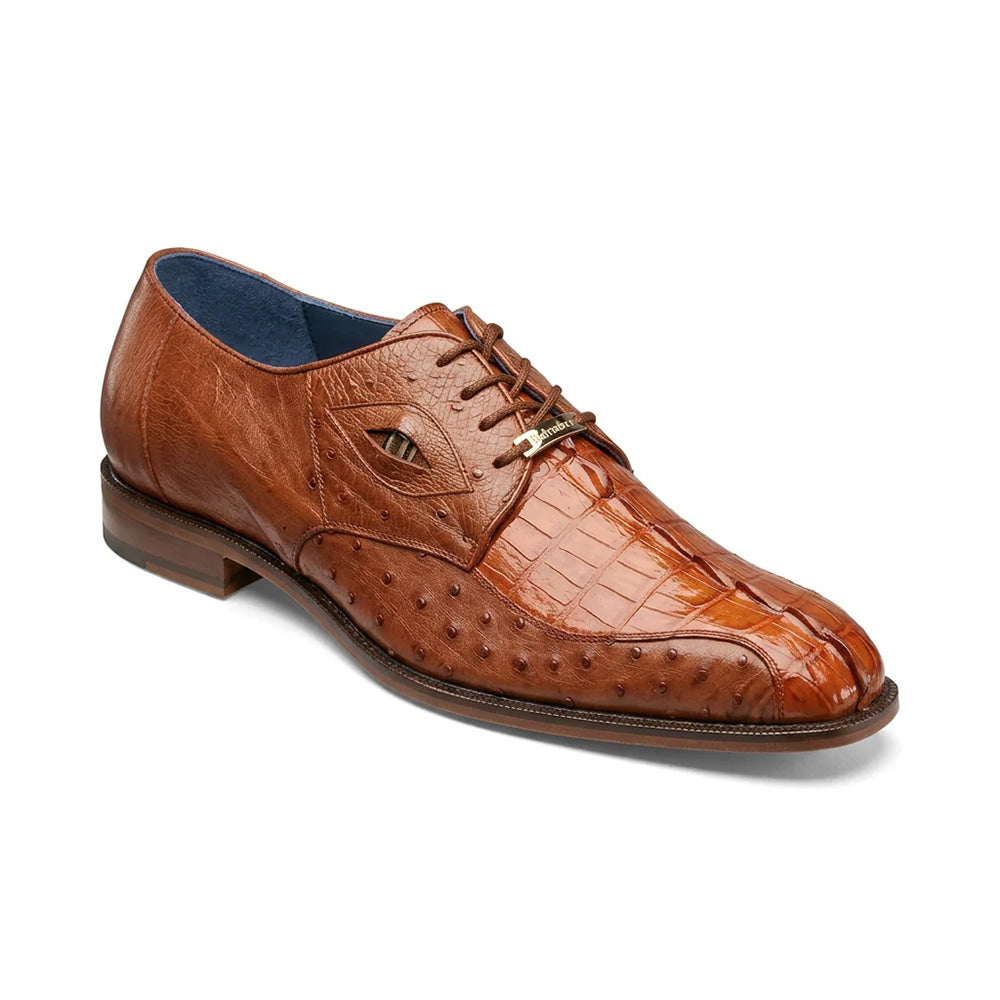 Belvedere Aldo Genuine Caiman Crocodile & Ostrich Quill Derby Almond