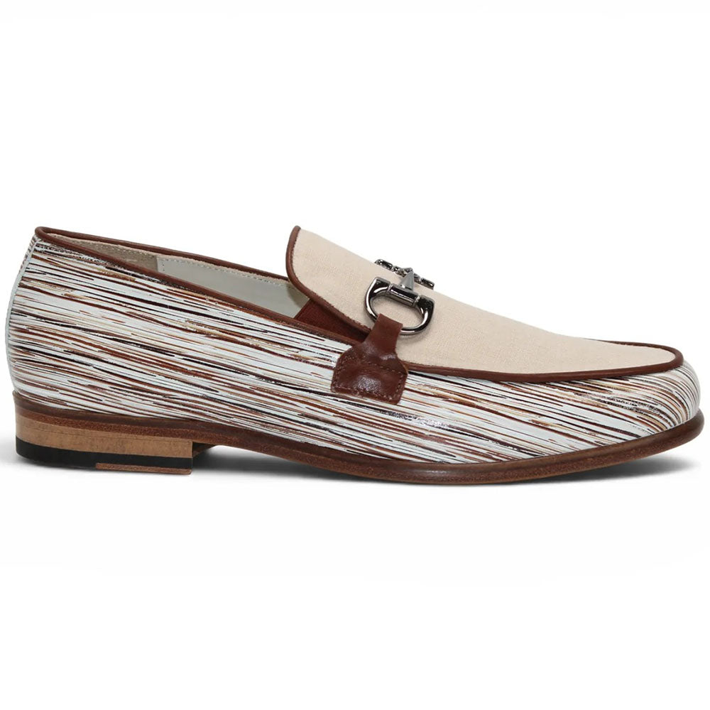 Emilio Franco EF439 Printed Calfskin & Linen Bit Loafer Brown