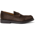 View product image 1: Aquatalia Bergamo Suede Penny Loafer Dark Brown