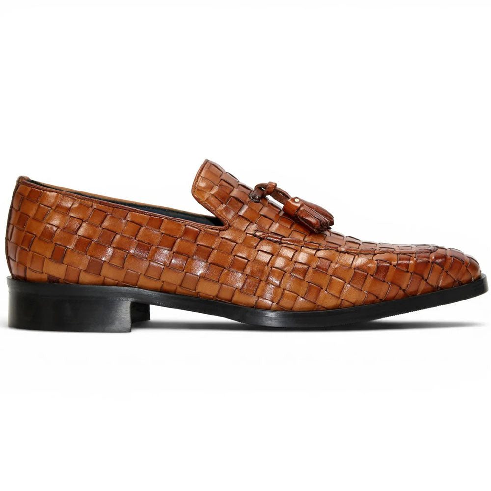 Duca by Matiste Tirrenea Hand-Finished Woven Leather Tassel Loafer Cognac