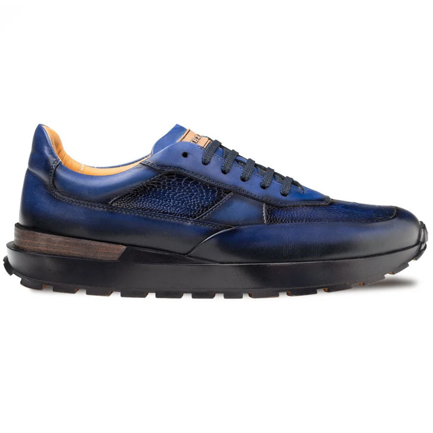 Mezlan Arkley Calf & Ostrich Paw Sneaker Medium Blue / Jeans (50364-P)