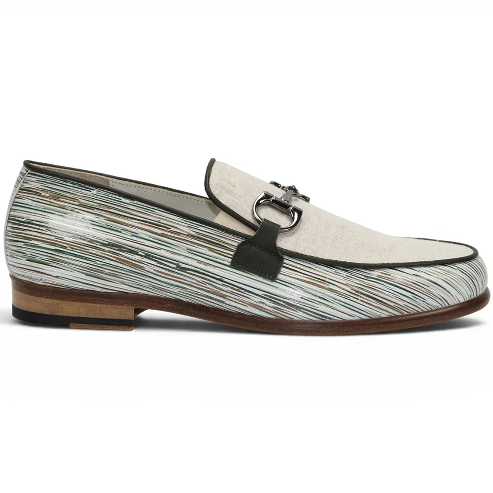 Emilio Franco EF439 Printed Calfskin & Linen Bit Loafer Olive