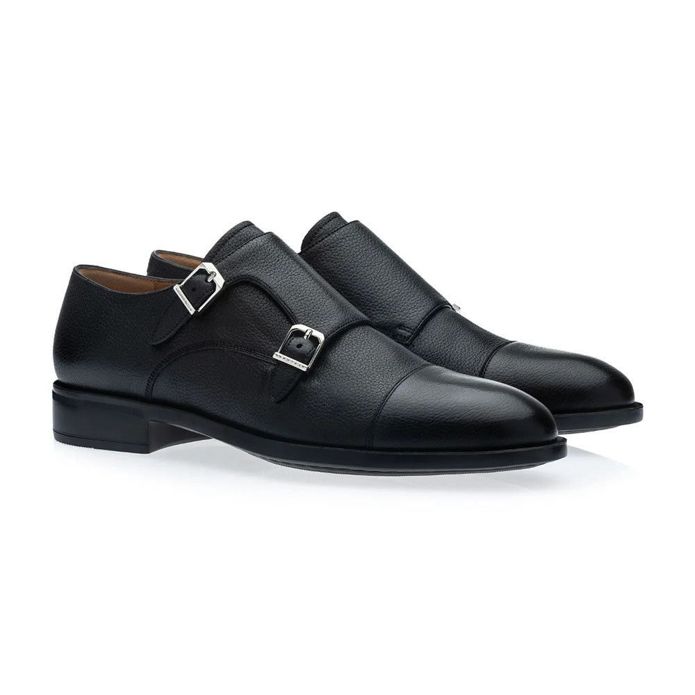 Moreschi Phoenix Grain Leather Double Monk Strap Black