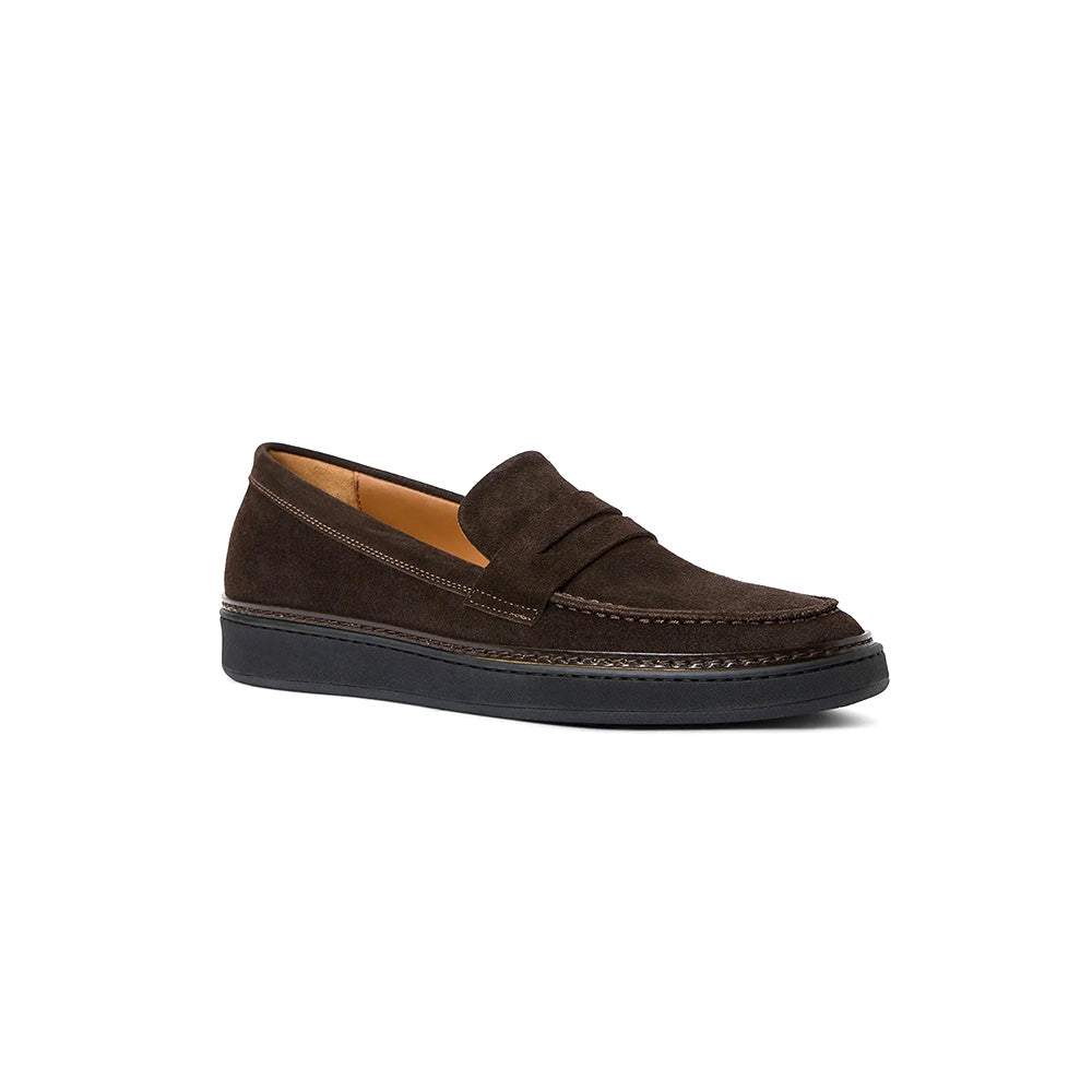 Aquatalia Bucarest Suede Penny Loafer Dark Brown