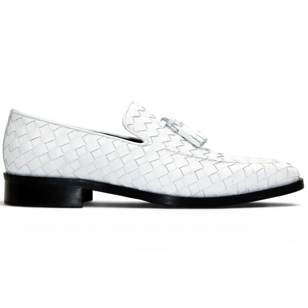 Duca by Matiste Tirrenea Hand-Finished Woven Leather Tassel Loafer White