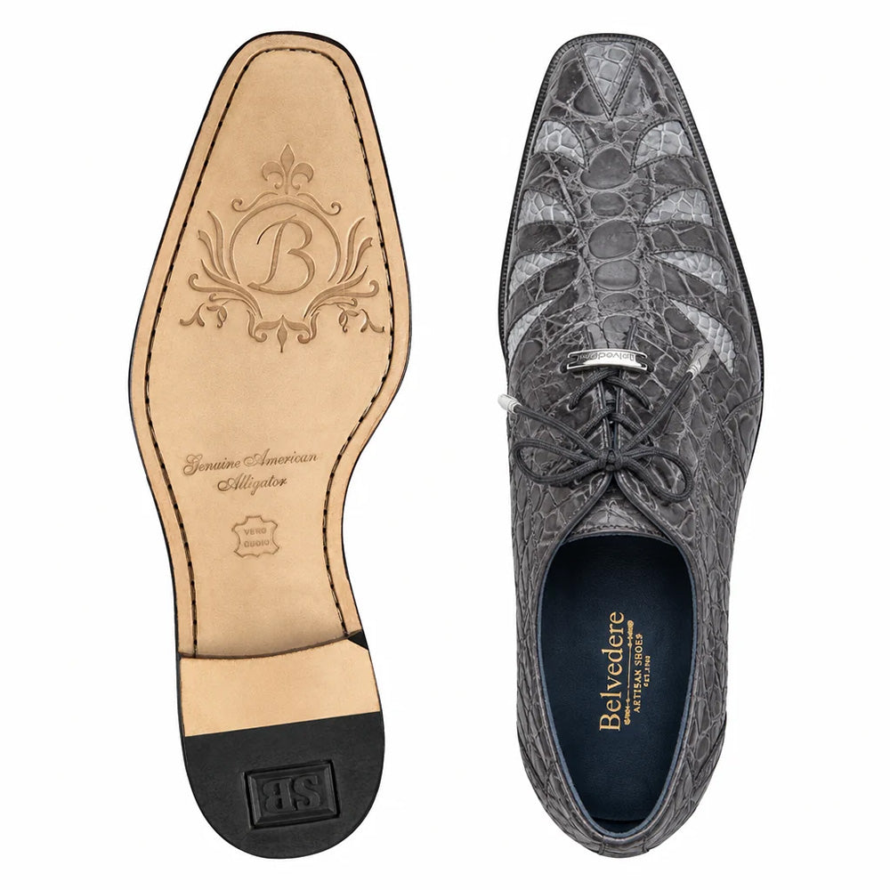 Belvedere Simone Two-Tone Genuine American Alligator Derby Gray / Light Gray (R110)