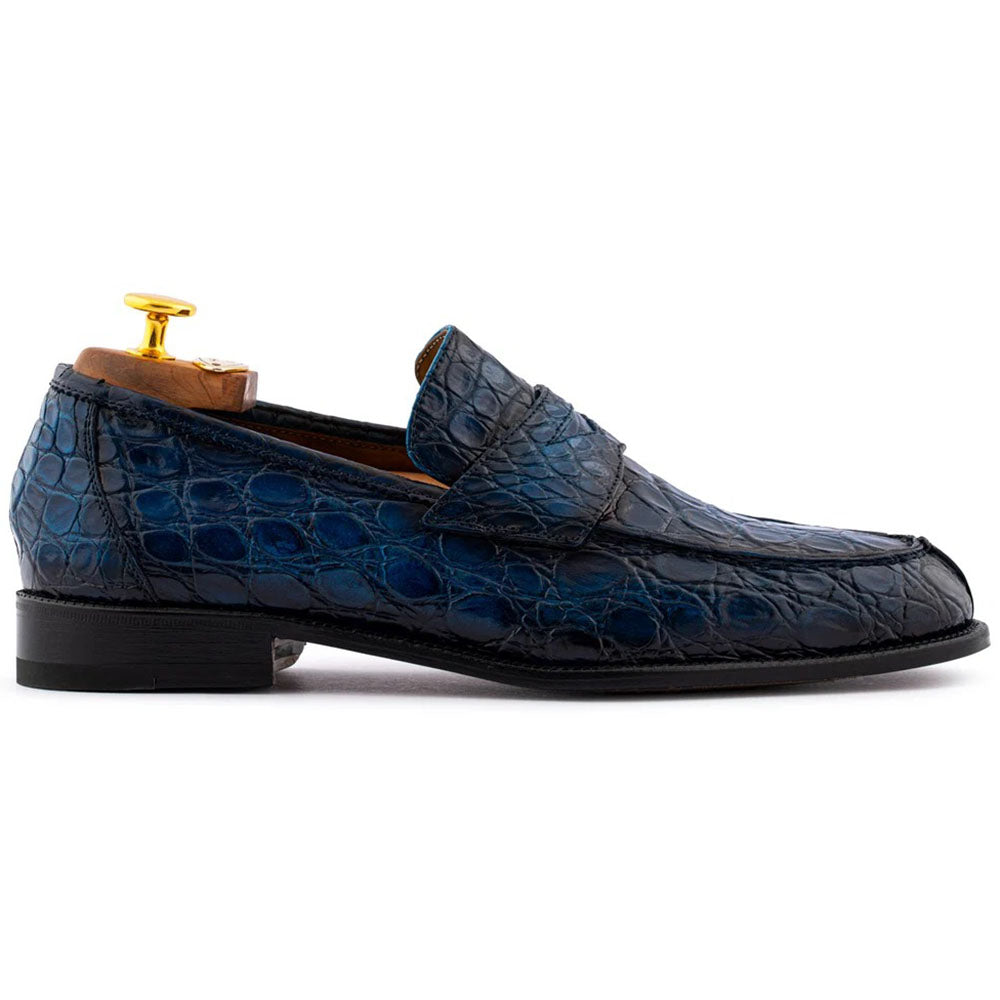 Harris Firenze 1913 Hand-Painted Genuine Alligator Moccasin Blue