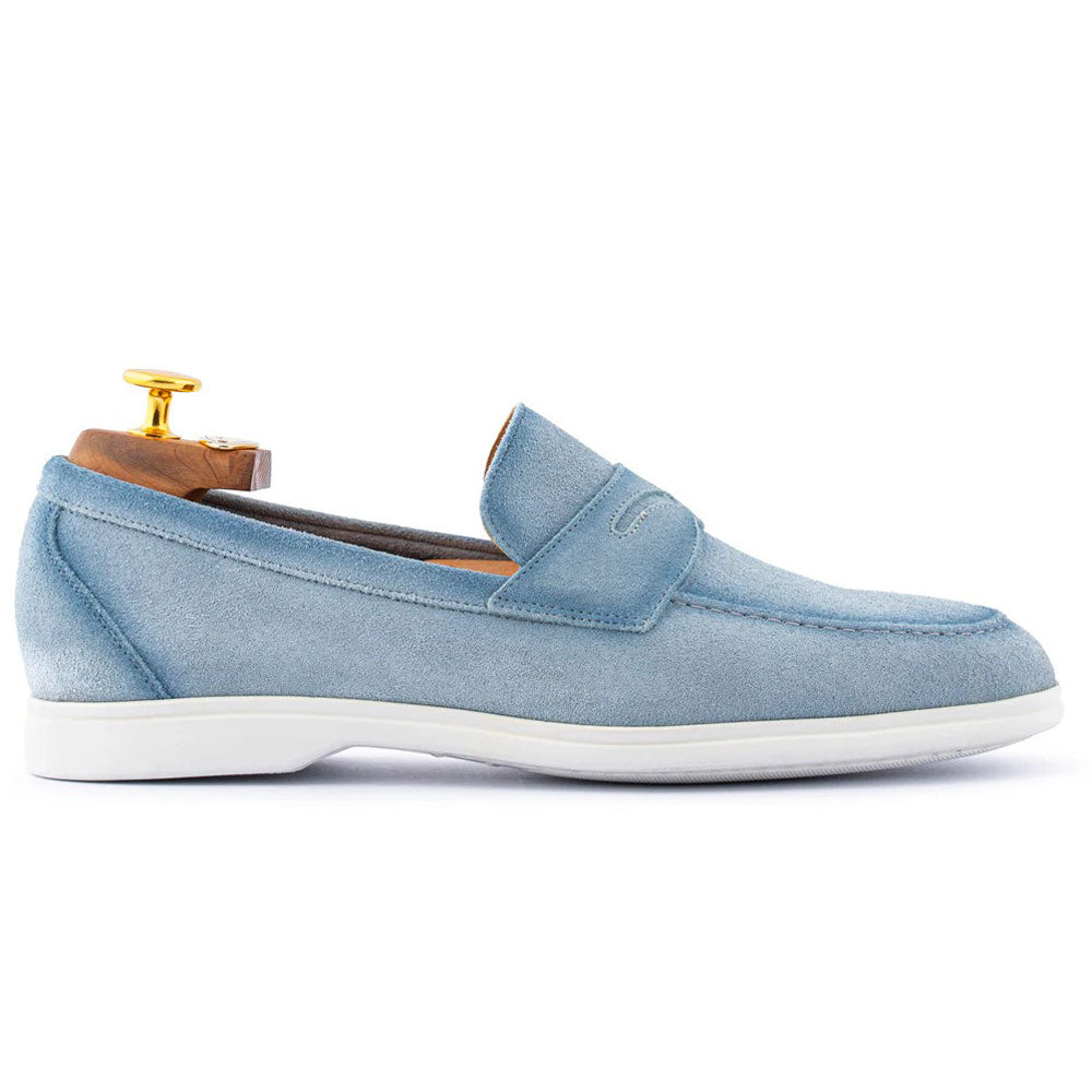 Harris Firenze 1913 Suede Penny Moccasin Burnished Celeste
