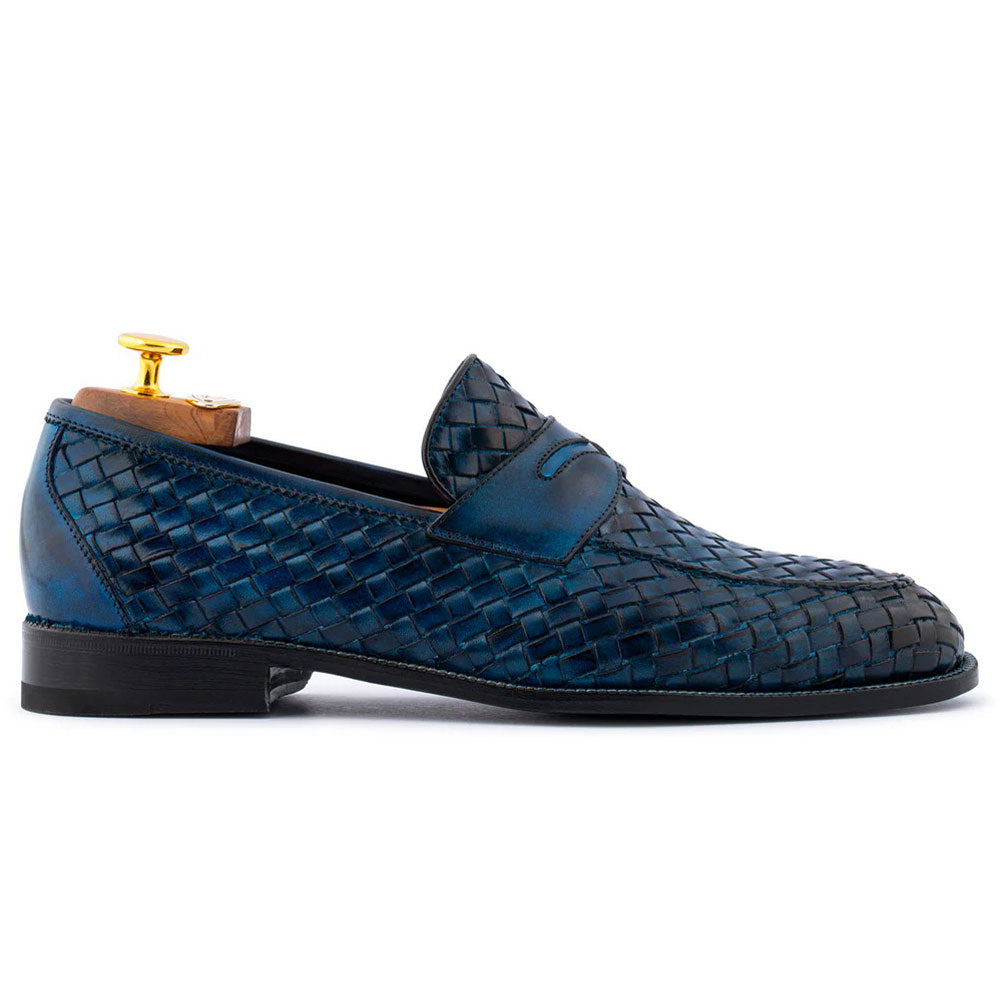 Harris Firenze 1913 Hand-Painted Leather Woven Moccasin Blue