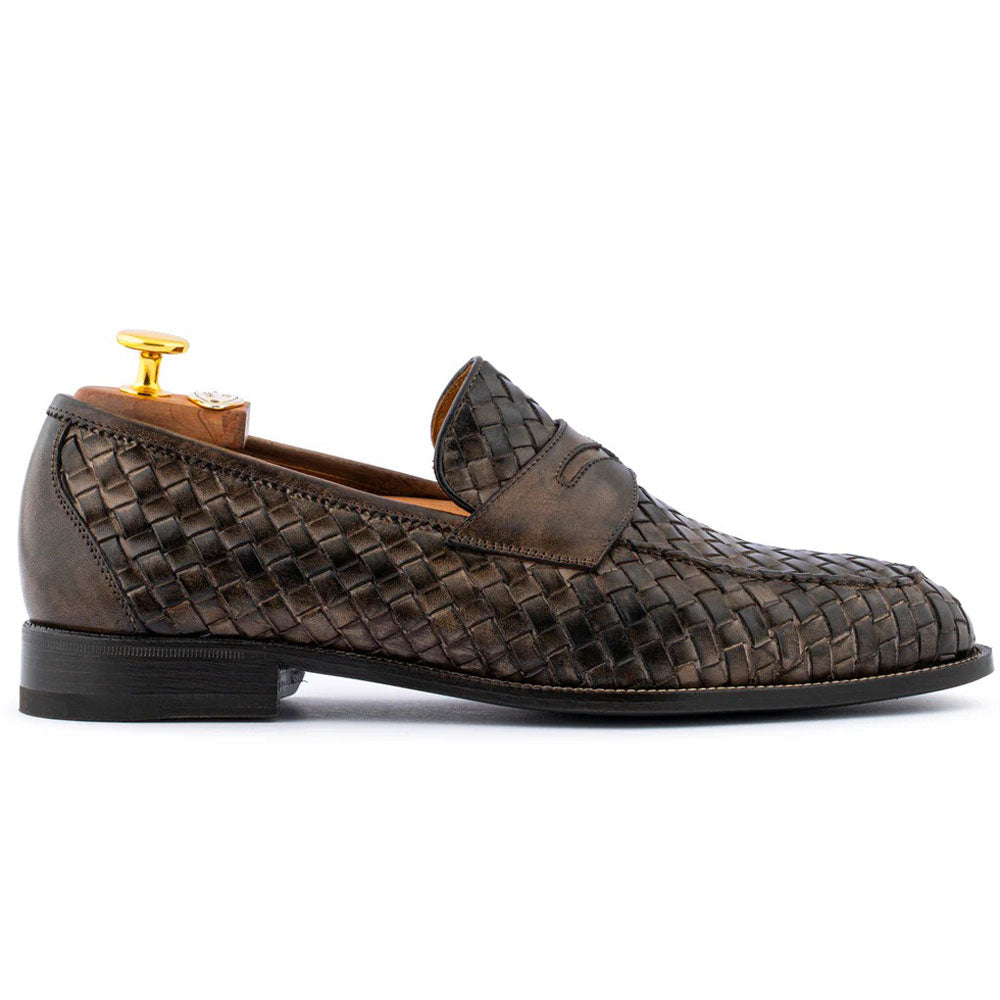 Harris Firenze 1913 Hand-Painted Leather Woven Moccasin Dark Brown