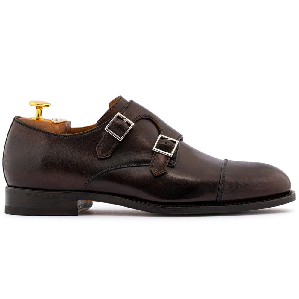 Harris Firenze 1913 Leather Double Cap Toe Monk Strap Dark Brown