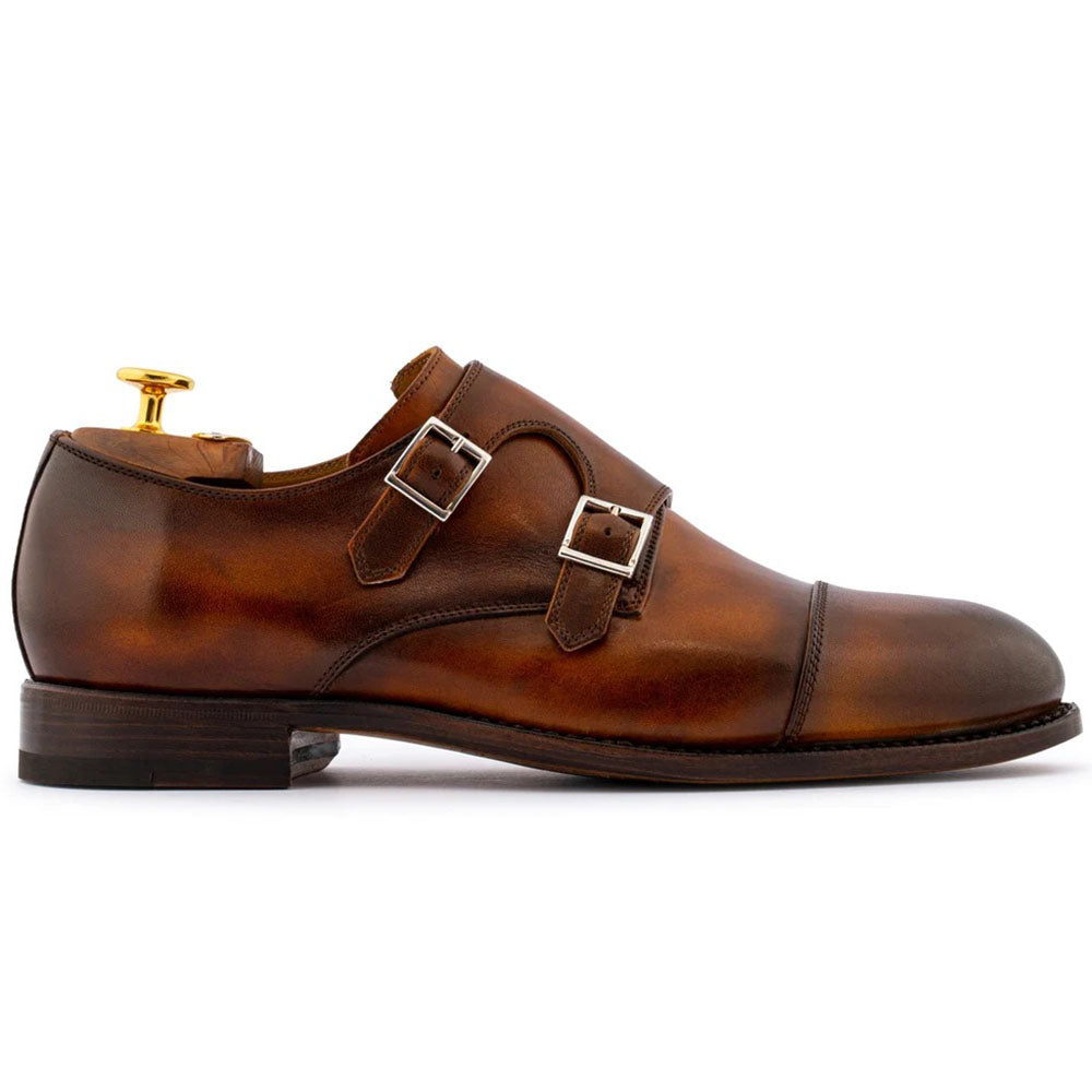 Harris Firenze 1913 Leather Double Cap Toe Monk Strap Brown