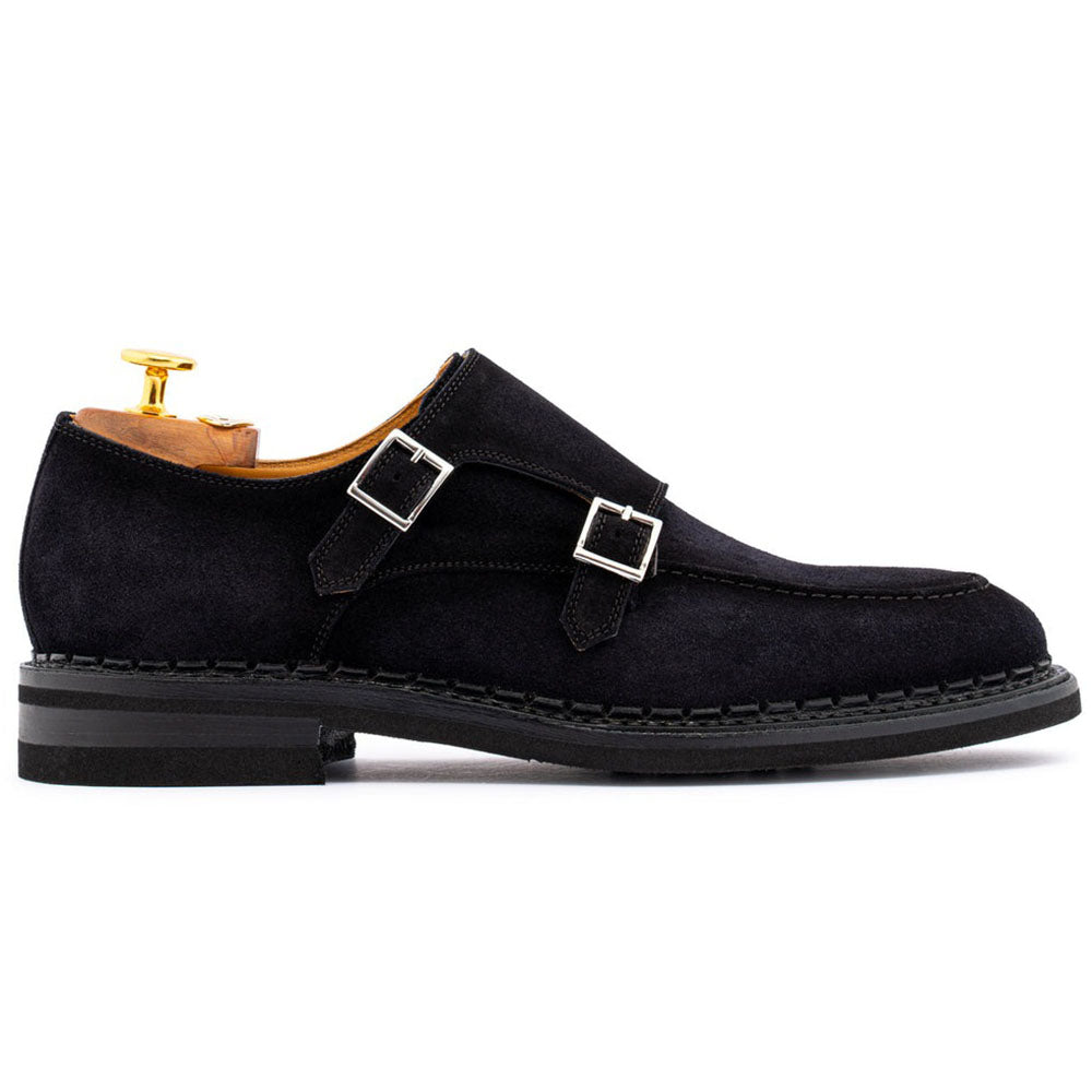 Harris Firenze 1913 Goya Suede Double Cap Toe Monk Strap Navy