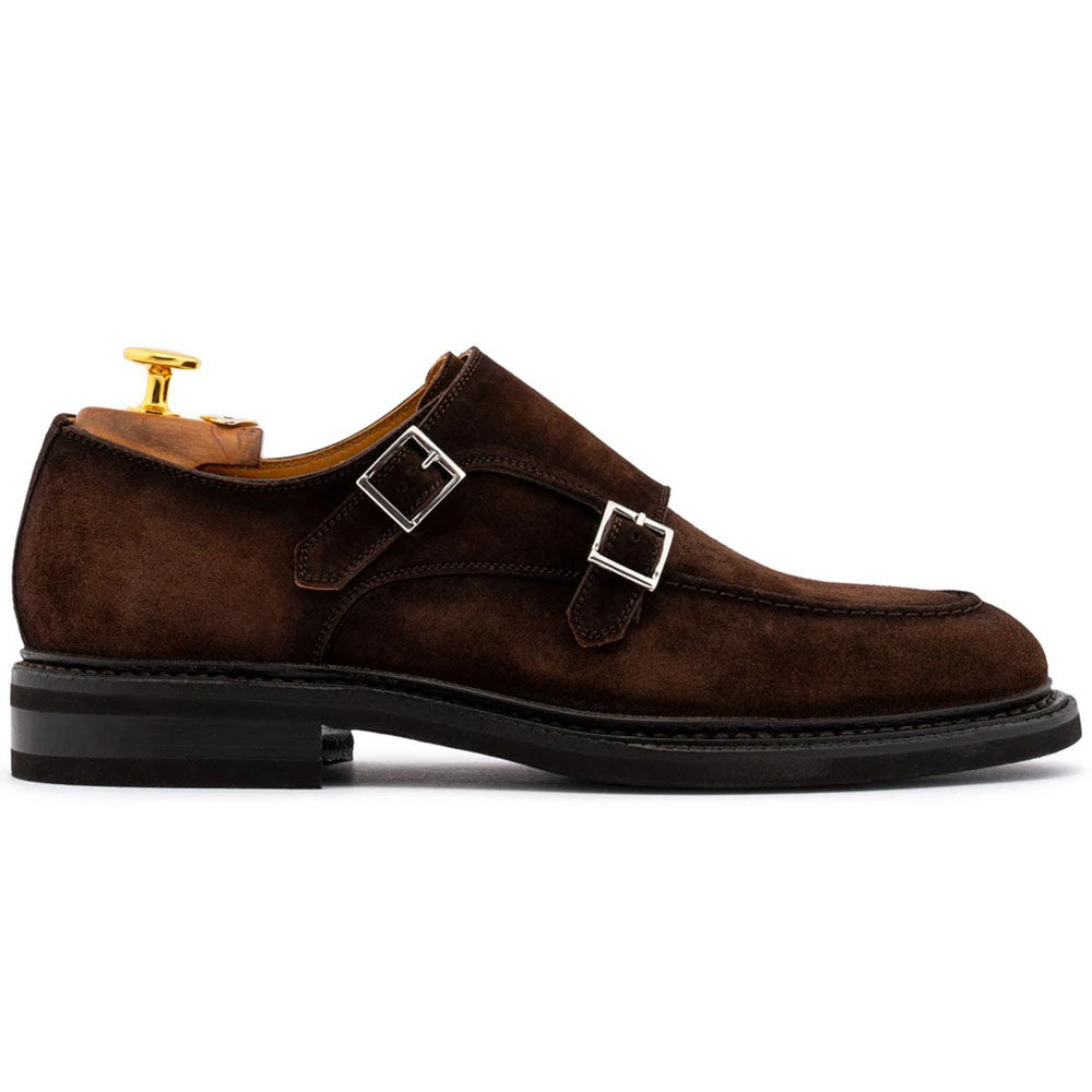 Harris Firenze 1913 Goya Suede Double Cap Toe Monk Strap Brown