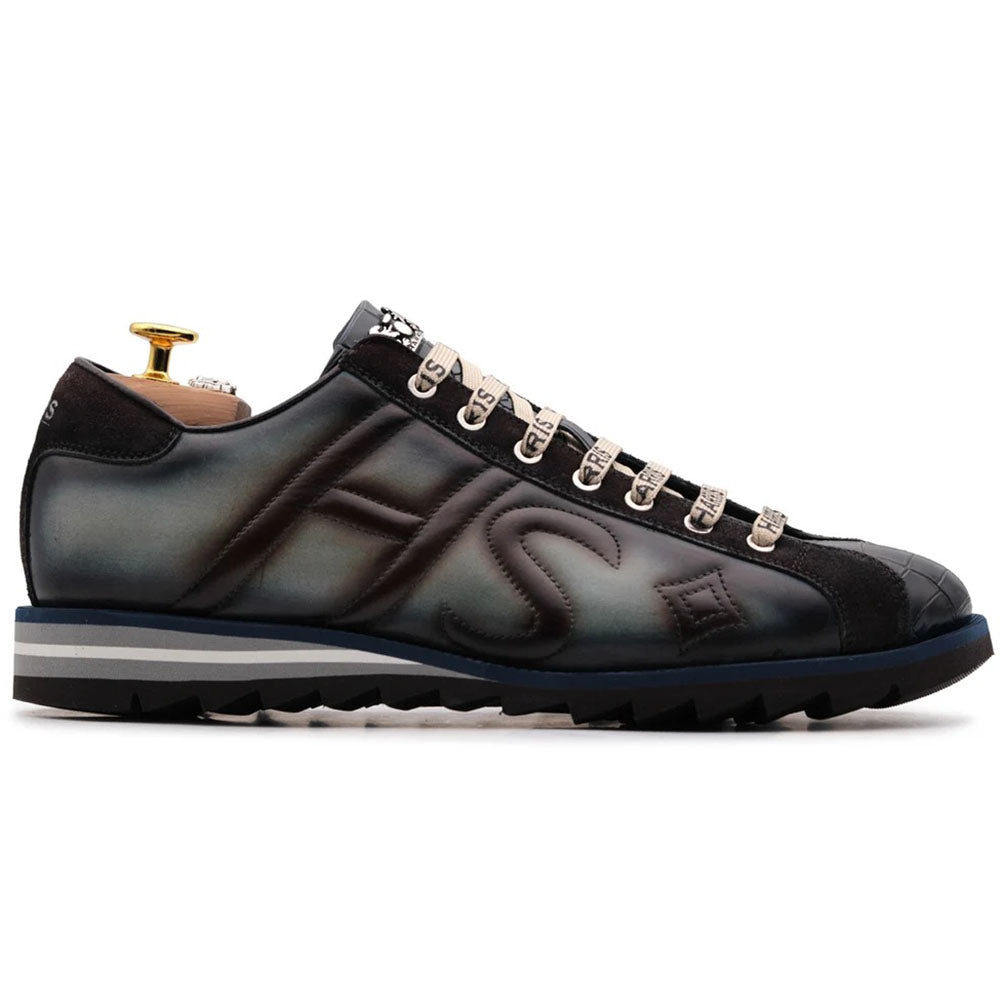 Harris Firenze 1913 Hand-Painted Crocodile Embossed Leather Sneakers Navy